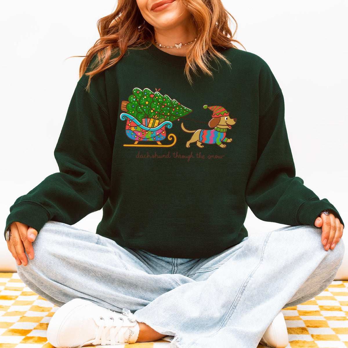 Dachshund Through the Snow Christmas Sweatshirt – Tree Sleigh