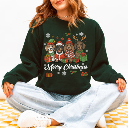 Merry Christmas Dachshund Sweatshirt – Holiday Puppies Gift