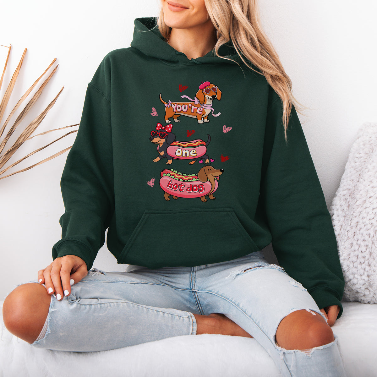 Cute Hot Dog Dachshund Valentine Hoodie