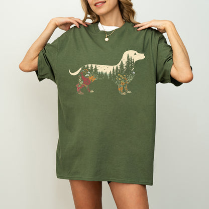 Boho Dachshund Shirt Floral Weiner Dog Gift