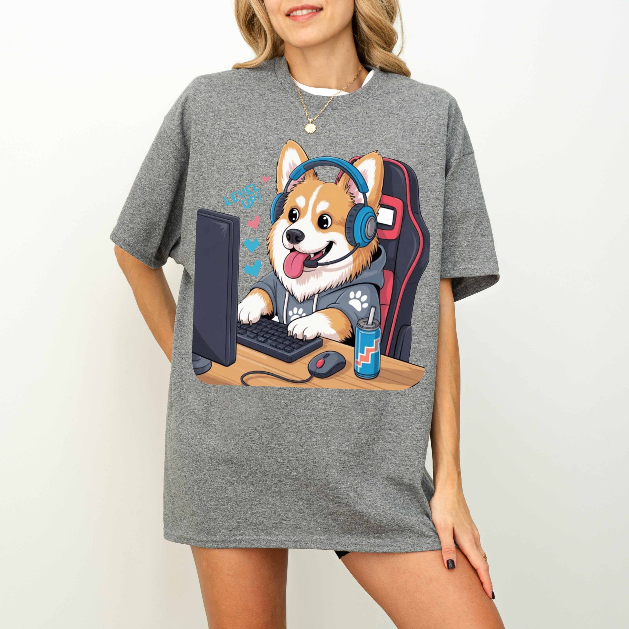 Gamer Corgi Level Up Funny Dog T-Shirt