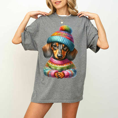 Colorful Sweater Dachshund Dog Mom T-Shirt