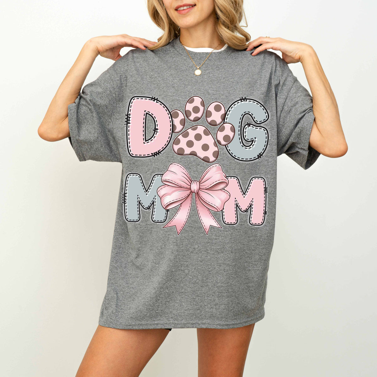 Cute Dog Mom Paw and Bow T-Shirt