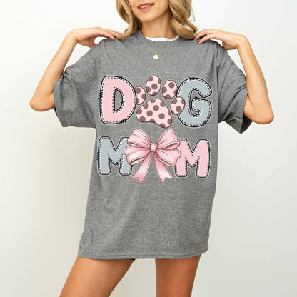 Cute Dog Mom Paw and Bow T-Shirt
