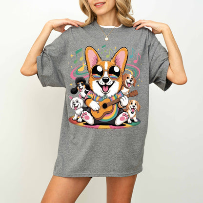 Rainbow Guitar Corgi Funny Dog T-Shirt