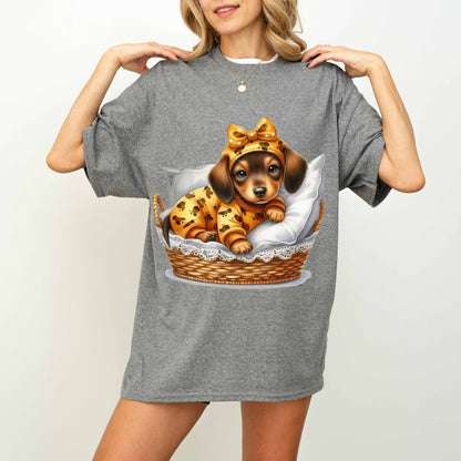Cute Dachshund Puppy Dog Mom T-Shirt in Pajamas