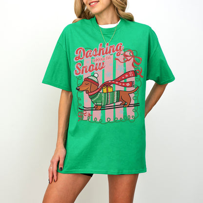 Dashing Through the Snow Dachshund Christmas Shirt