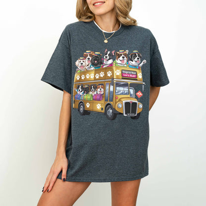 Dogs on Tour Let’s Roll Funny Dog Bus T-Shirt