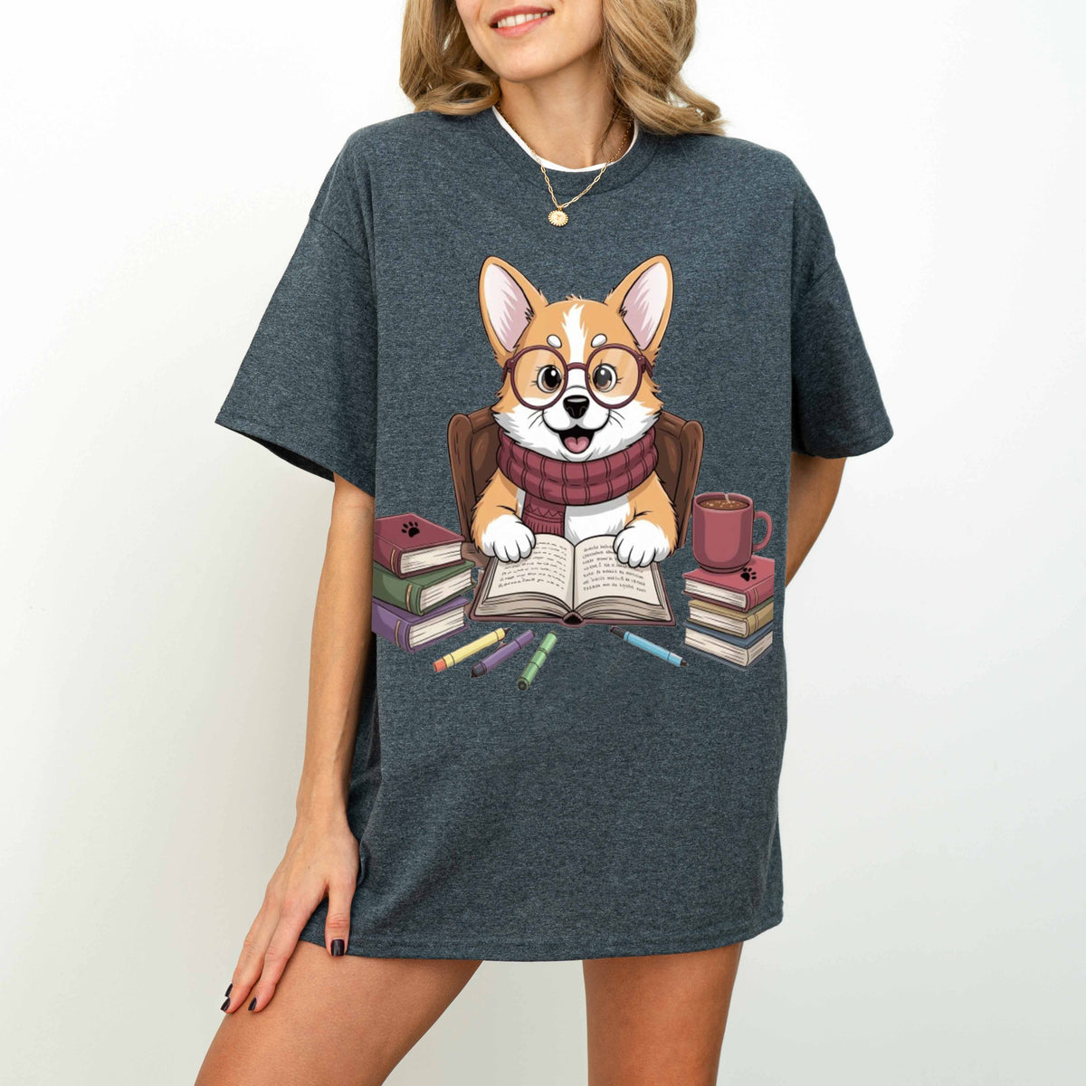 Smart Corgi Reading Books Funny Dog T-Shirt