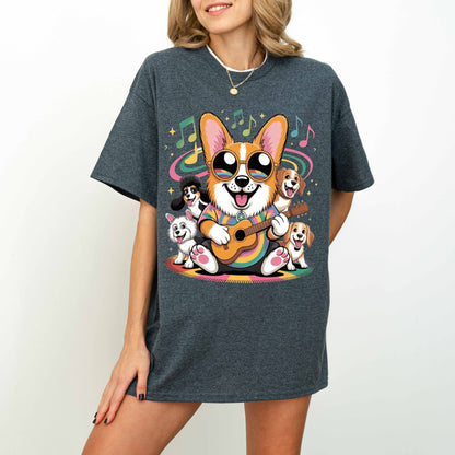 Rainbow Guitar Corgi Funny Dog T-Shirt