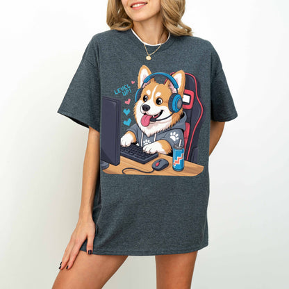 Gamer Corgi Level Up Funny Dog T-Shirt