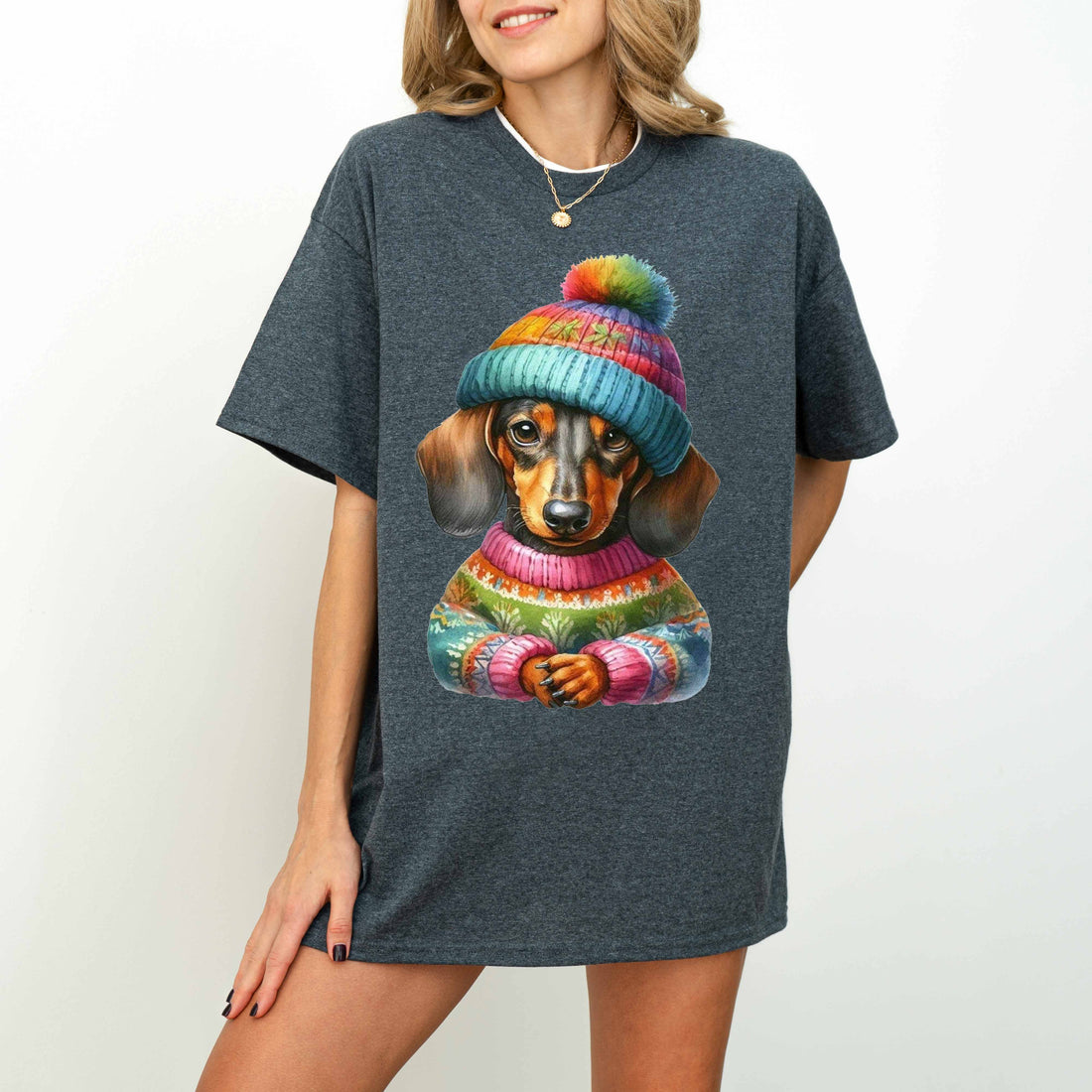 Colorful Sweater Dachshund Dog Mom T-Shirt
