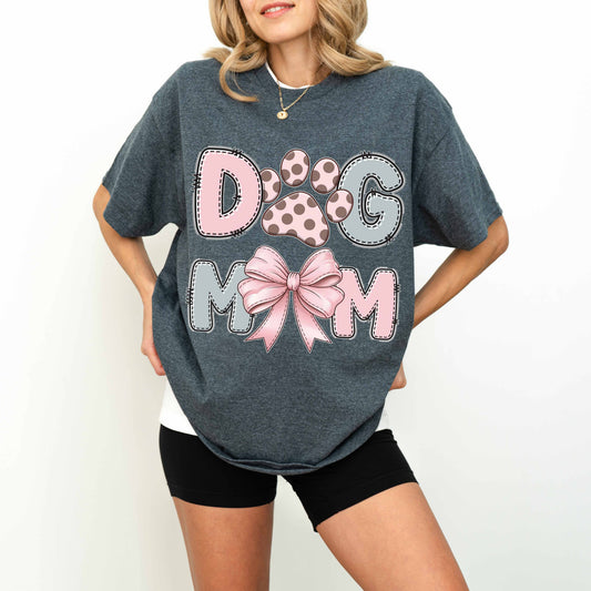 Cute Dog Mom Paw and Bow T-Shirt