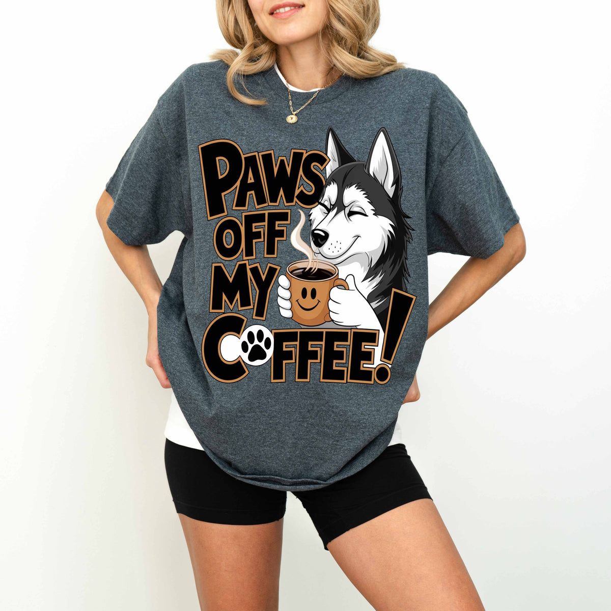 Paws Off My Coffee Funny Husky Dog T-Shirt