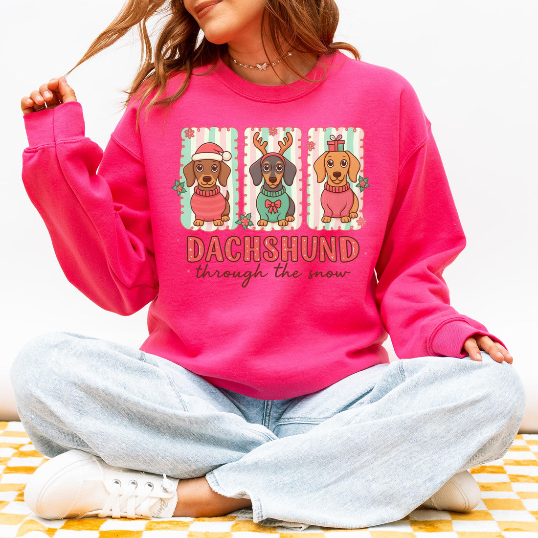 Dachshund Through the Snow Trio Christmas Sweatshirt – Cute Wiener Dog Holiday Pullover for Dog Lovers