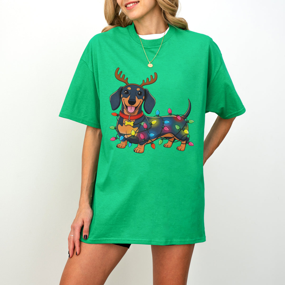 Reindeer Lights Dachshund Christmas Shirt