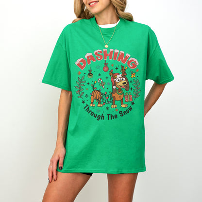 Dashing Through The Snow Slinky Dog Christmas Shirt