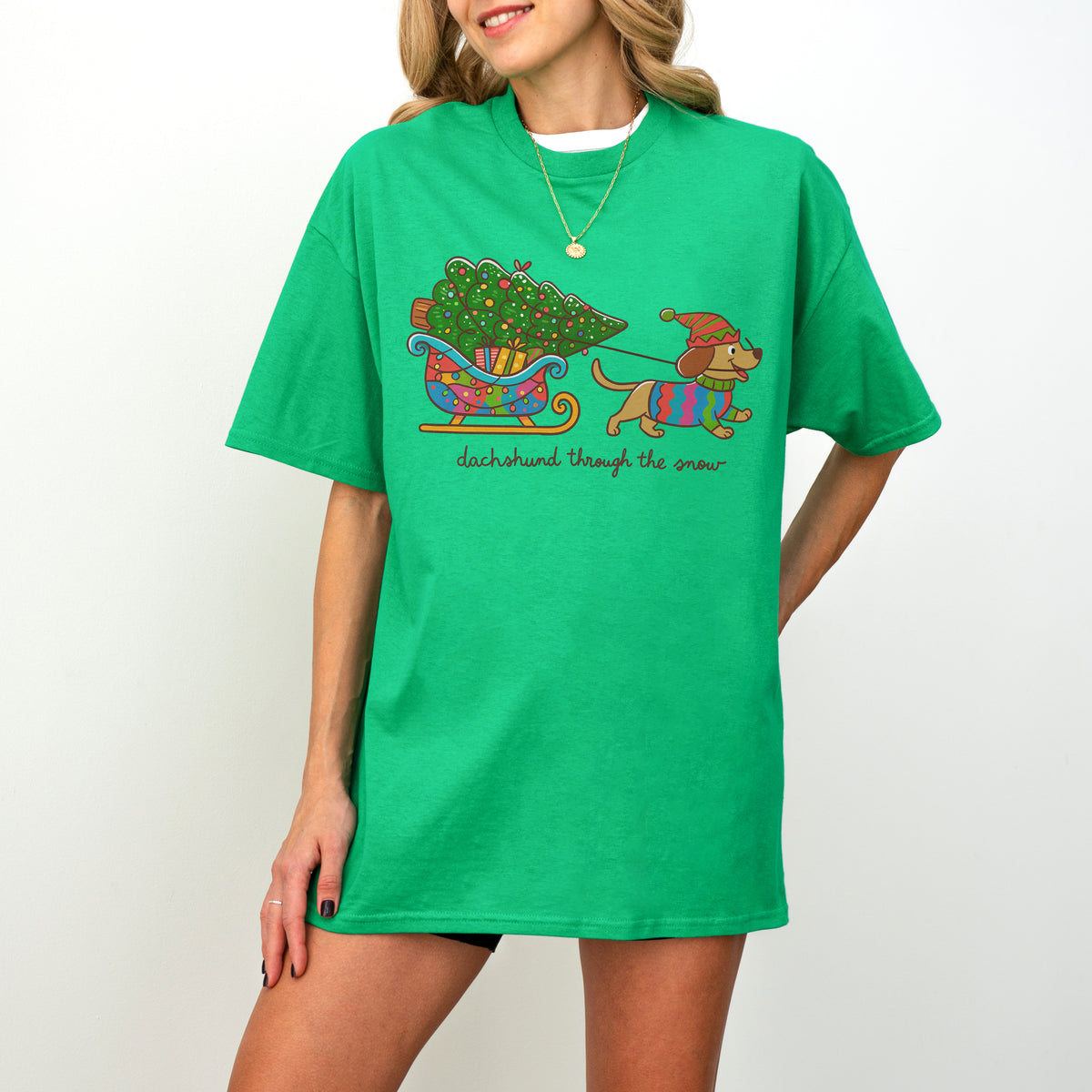 Dachshund Through the Snow Christmas Shirt – Tree Sleigh