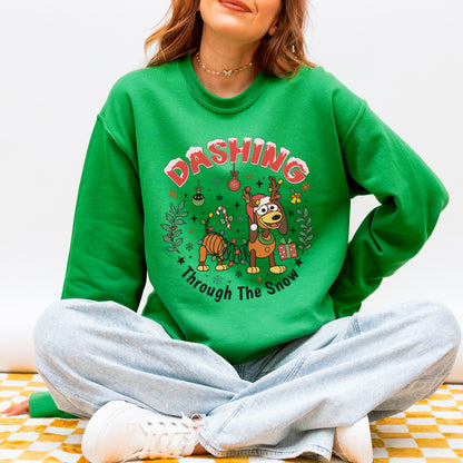 Dashing Through The Snow Slinky Dog Christmas Sweatshirt