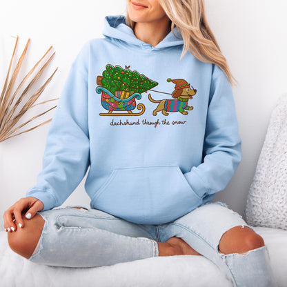 Dachshund Through the Snow Christmas Hoodie – Tree Sleigh