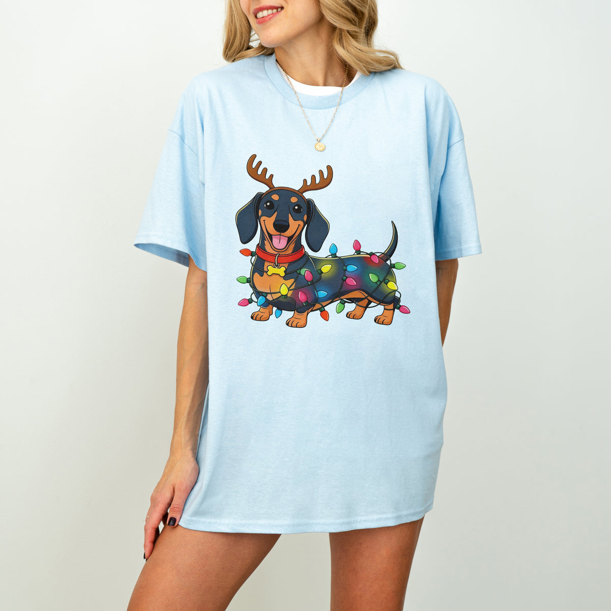 Reindeer Lights Dachshund Christmas Shirt