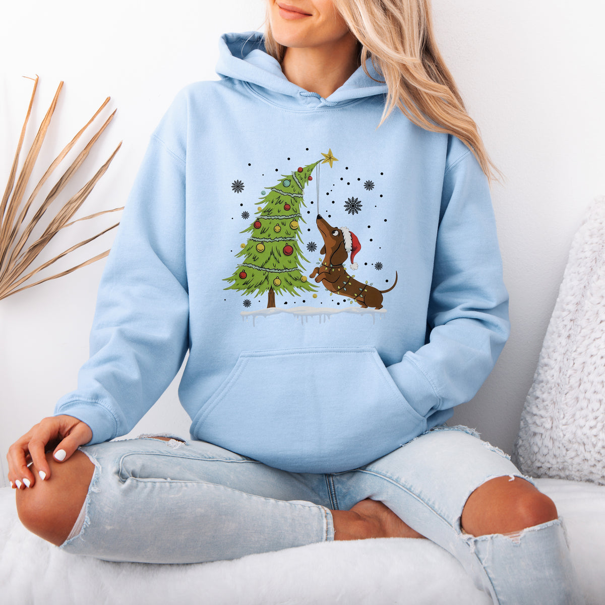 Dachshund Reaching for the Star Christmas Hoodie