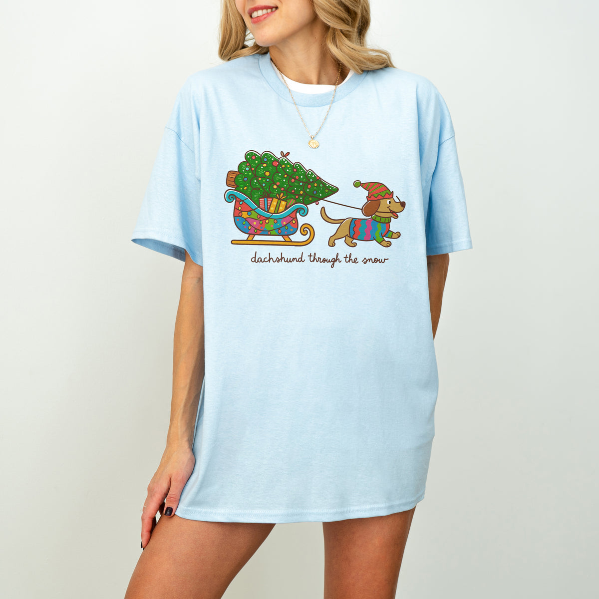 Dachshund Through the Snow Christmas Shirt – Tree Sleigh
