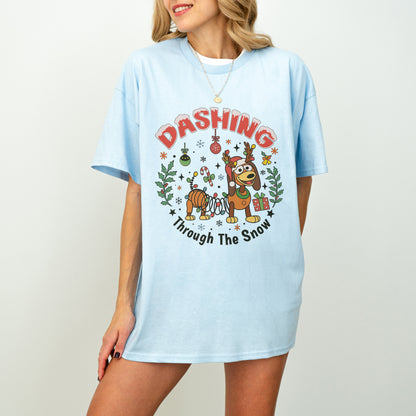 Dashing Through The Snow Slinky Dog Christmas Shirt