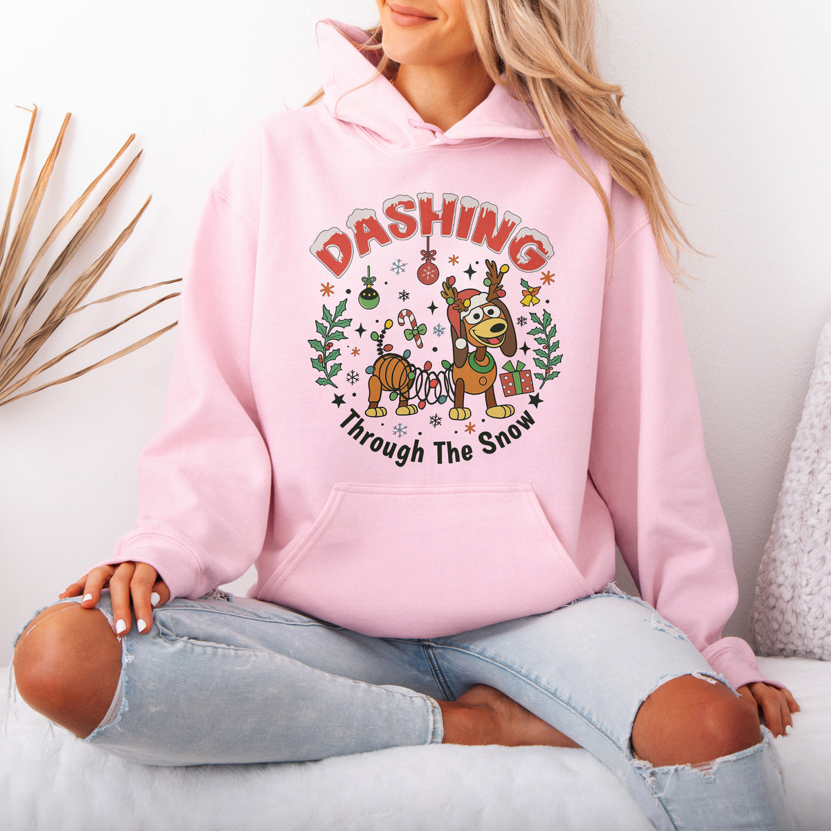 Dashing Through The Snow Slinky Dog Christmas Hoodie