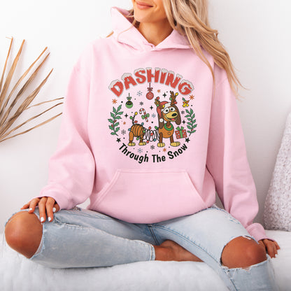 Dashing Through The Snow Slinky Dog Christmas Hoodie
