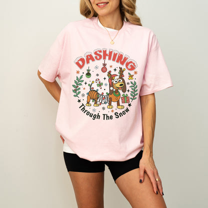 Dashing Through The Snow Slinky Dog Christmas Shirt