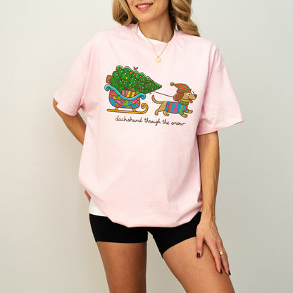 Dachshund Through the Snow Christmas Shirt – Tree Sleigh