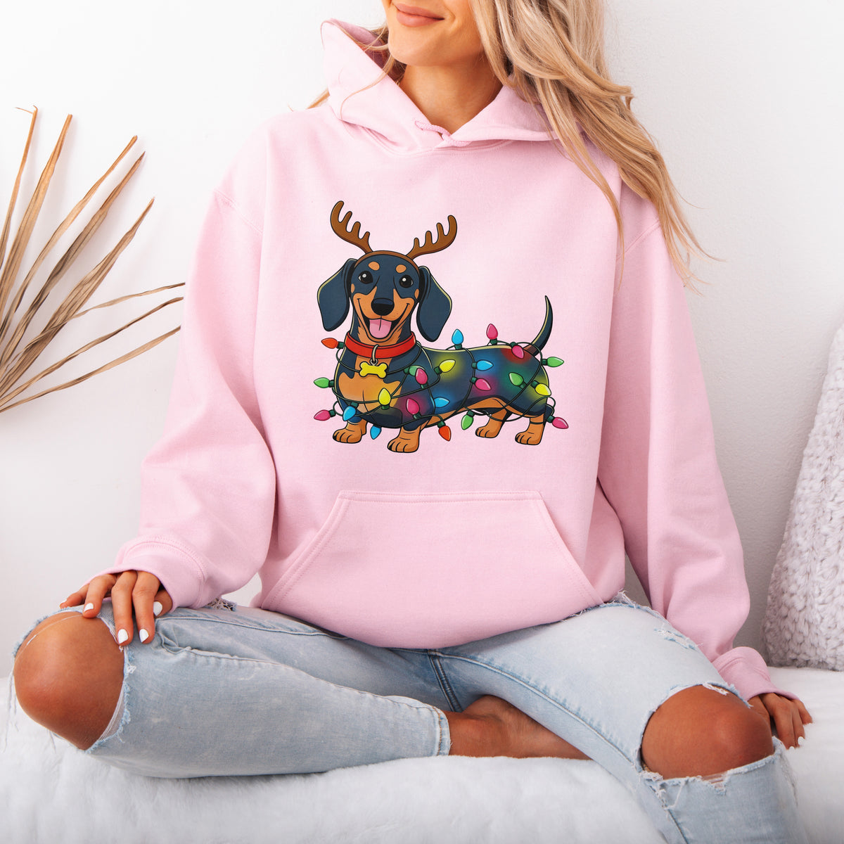 Reindeer Lights Dachshund Christmas Hoodie