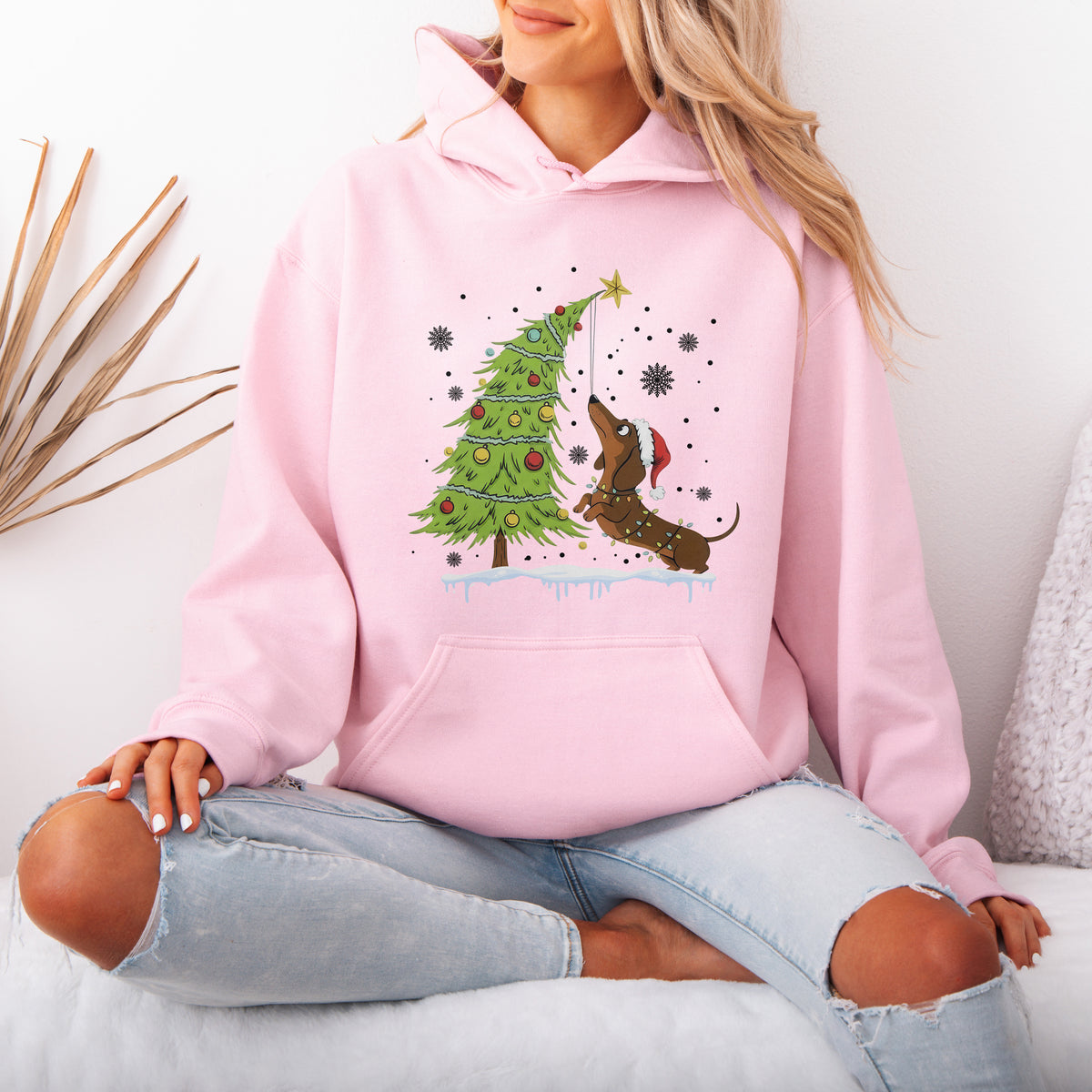 Dachshund Reaching for the Star Christmas Hoodie