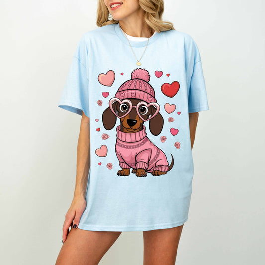 Pink Heart Glasses Dachshund Dog Mom T-Shirt
