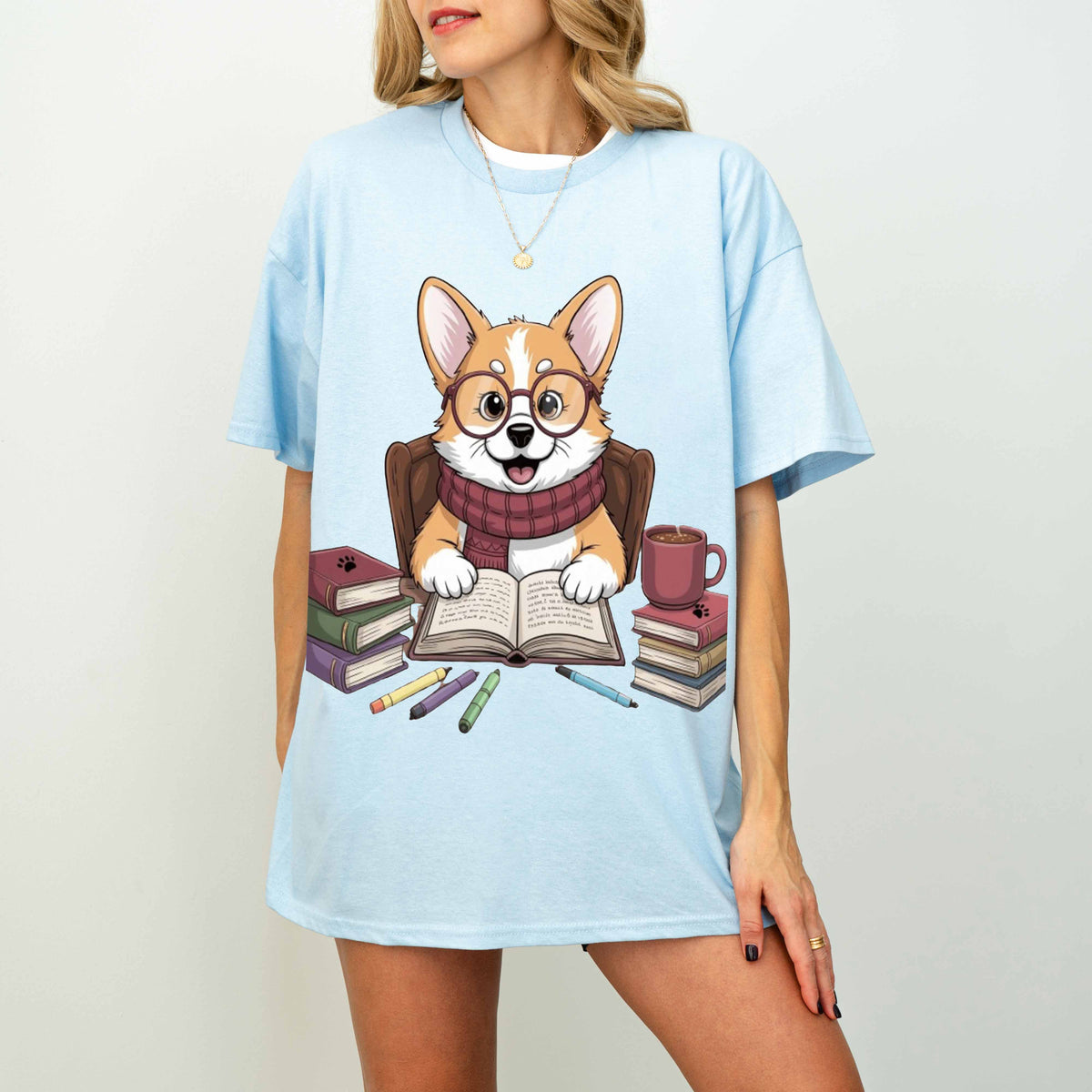 Smart Corgi Reading Books Funny Dog T-Shirt