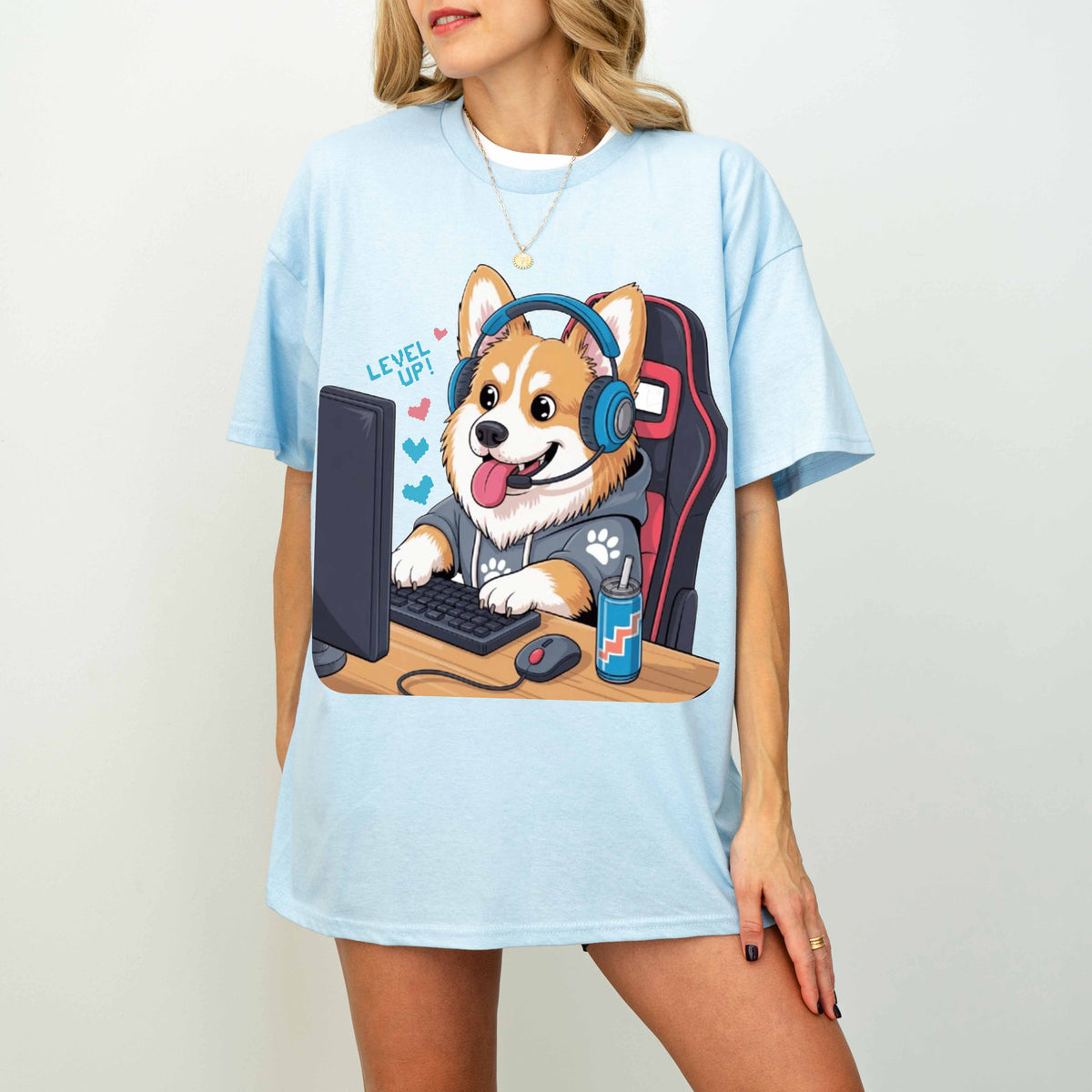Gamer Corgi Level Up Funny Dog T-Shirt
