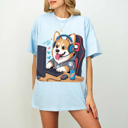 Gamer Corgi Level Up Funny Dog T-Shirt