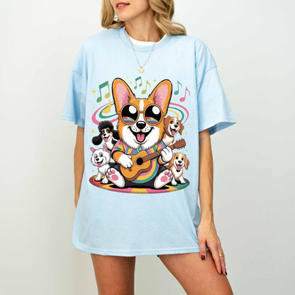 Rainbow Guitar Corgi Funny Dog T-Shirt