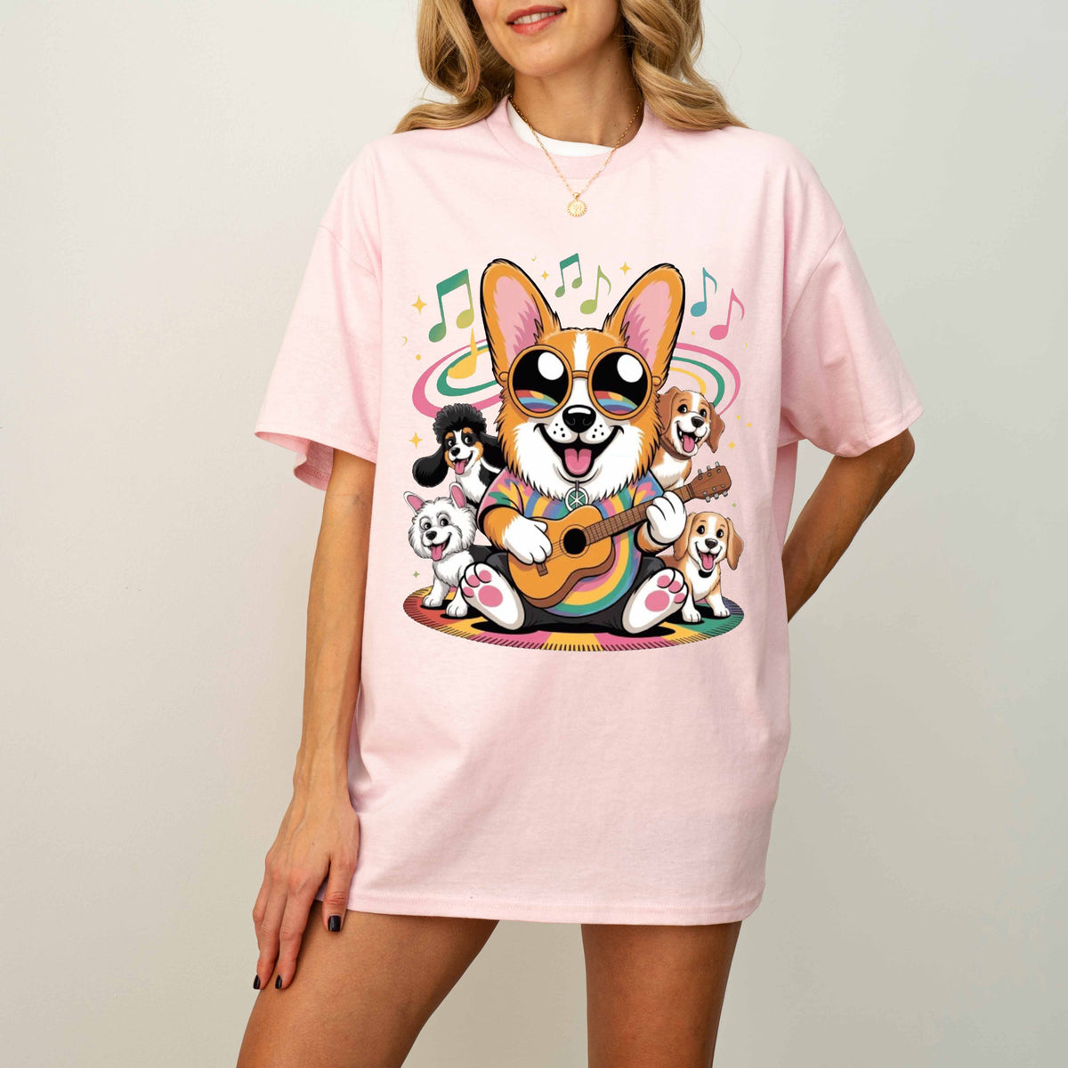 Rainbow Guitar Corgi Funny Dog T-Shirt