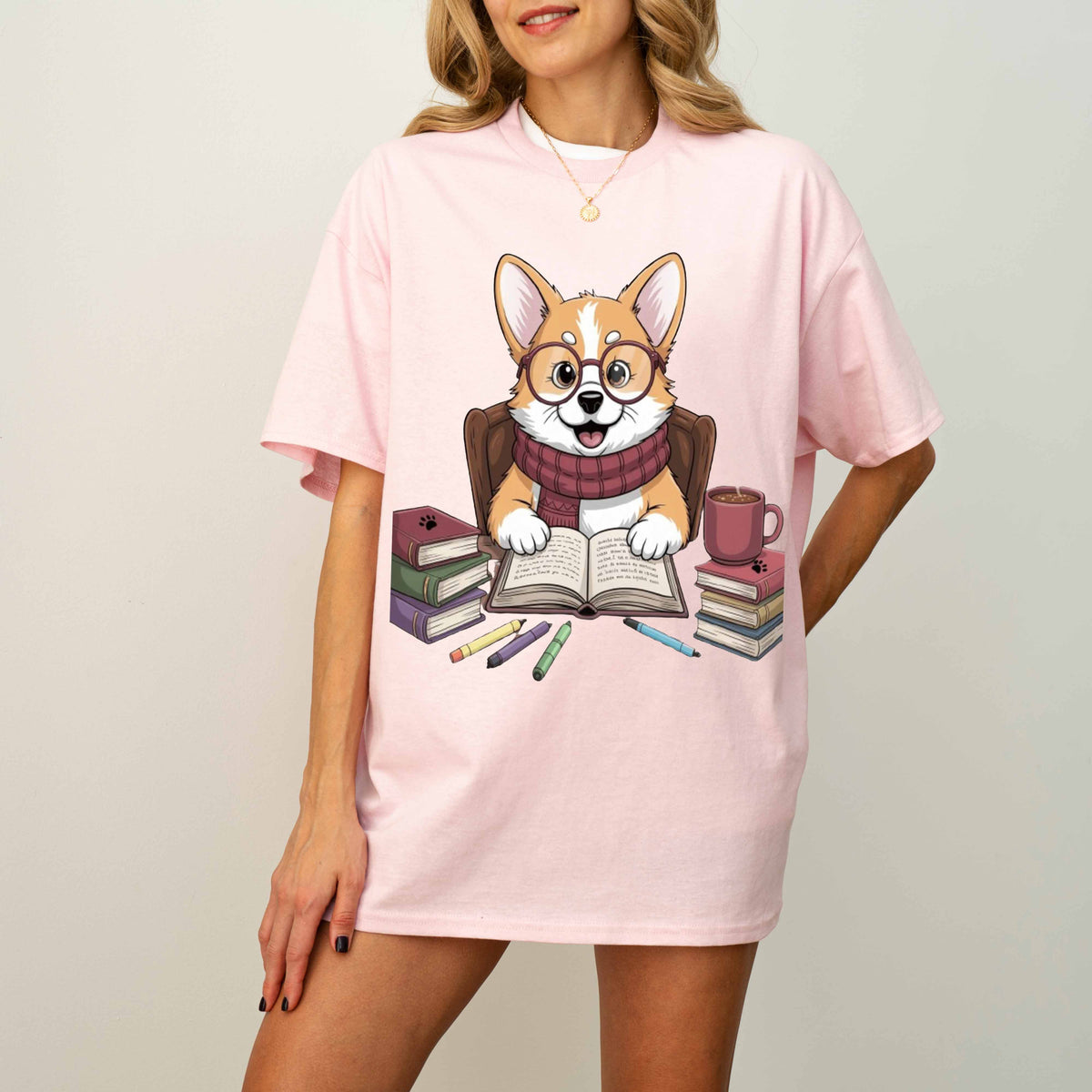 Smart Corgi Reading Books Funny Dog T-Shirt