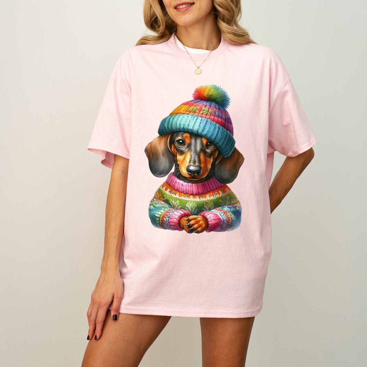 Colorful Sweater Dachshund Dog Mom T-Shirt