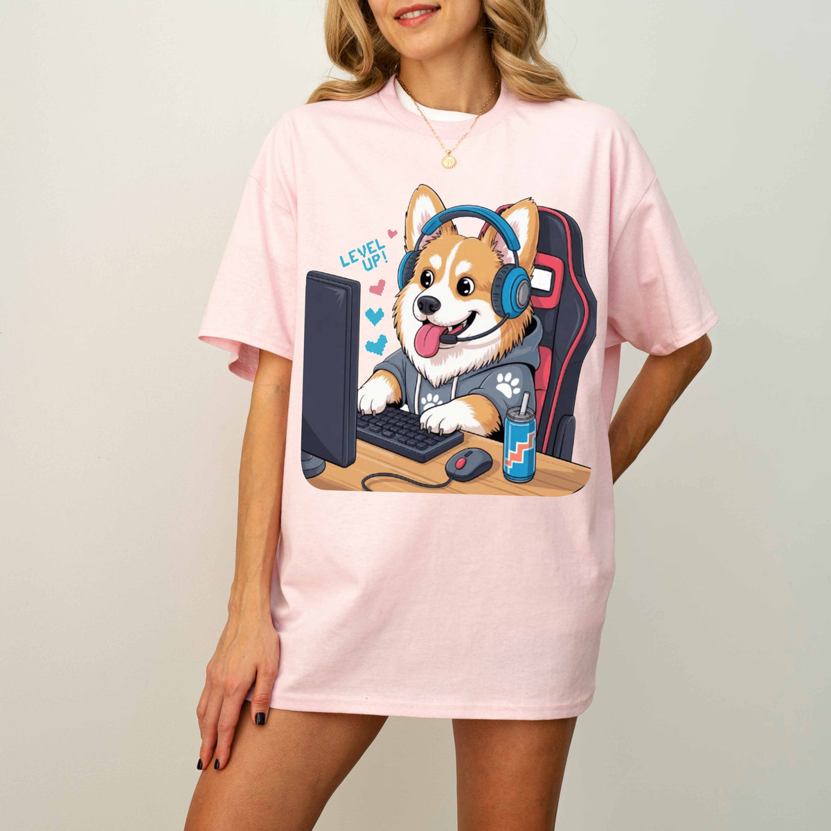 Gamer Corgi Level Up Funny Dog T-Shirt