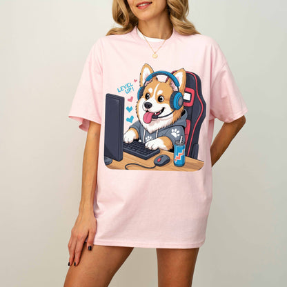 Gamer Corgi Level Up Funny Dog T-Shirt