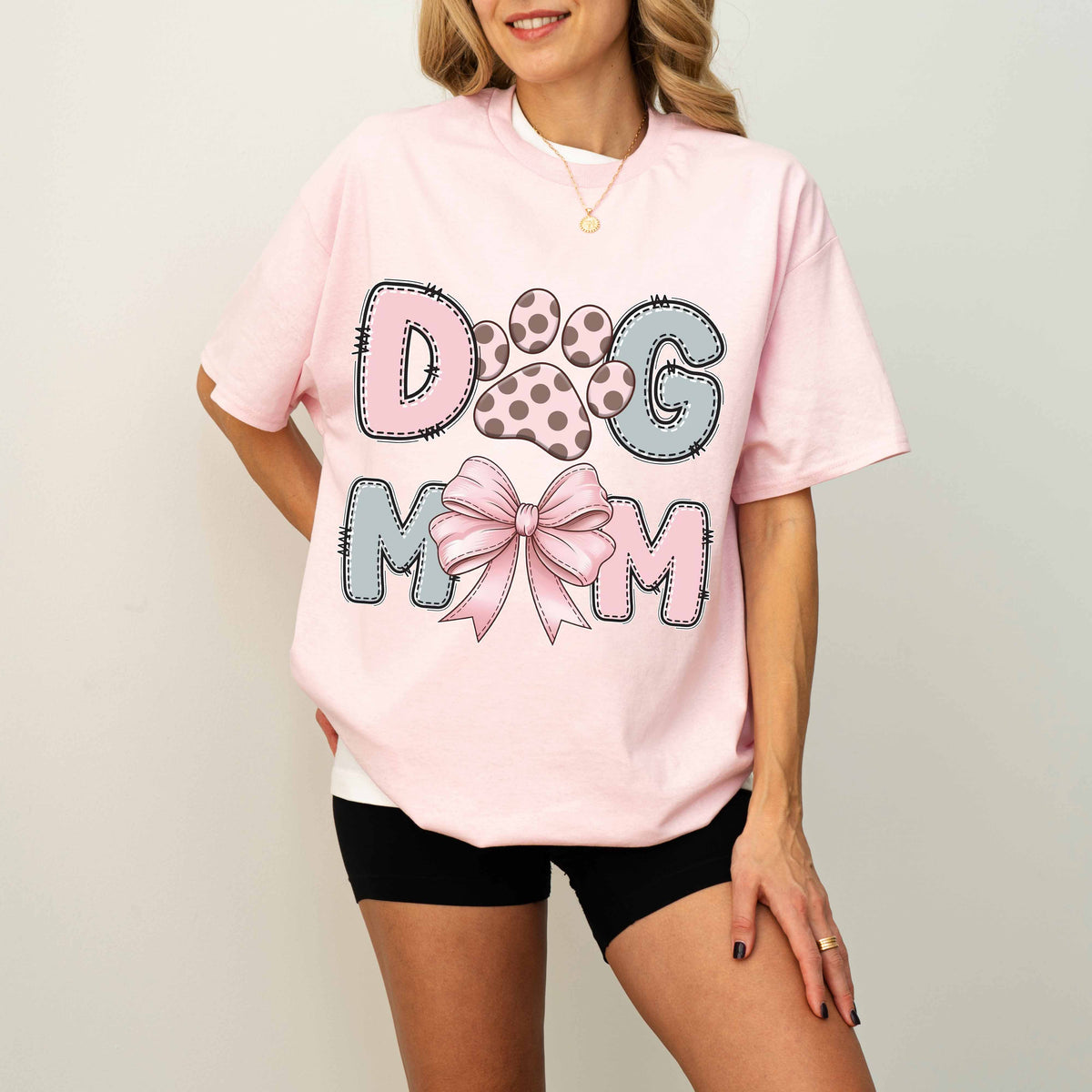 Cute Dog Mom Paw and Bow T-Shirt