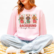 Dachshund Through the Snow Trio Christmas Sweatshirt – Cute Wiener Dog Holiday Pullover for Dog Lovers