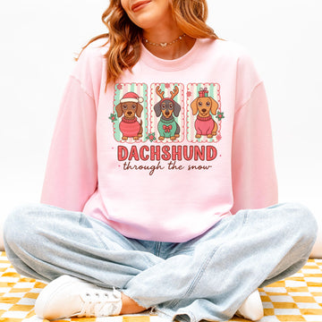 Dachshund Through the Snow Trio Christmas Sweatshirt – Cute Wiener Dog Holiday Pullover for Dog Lovers