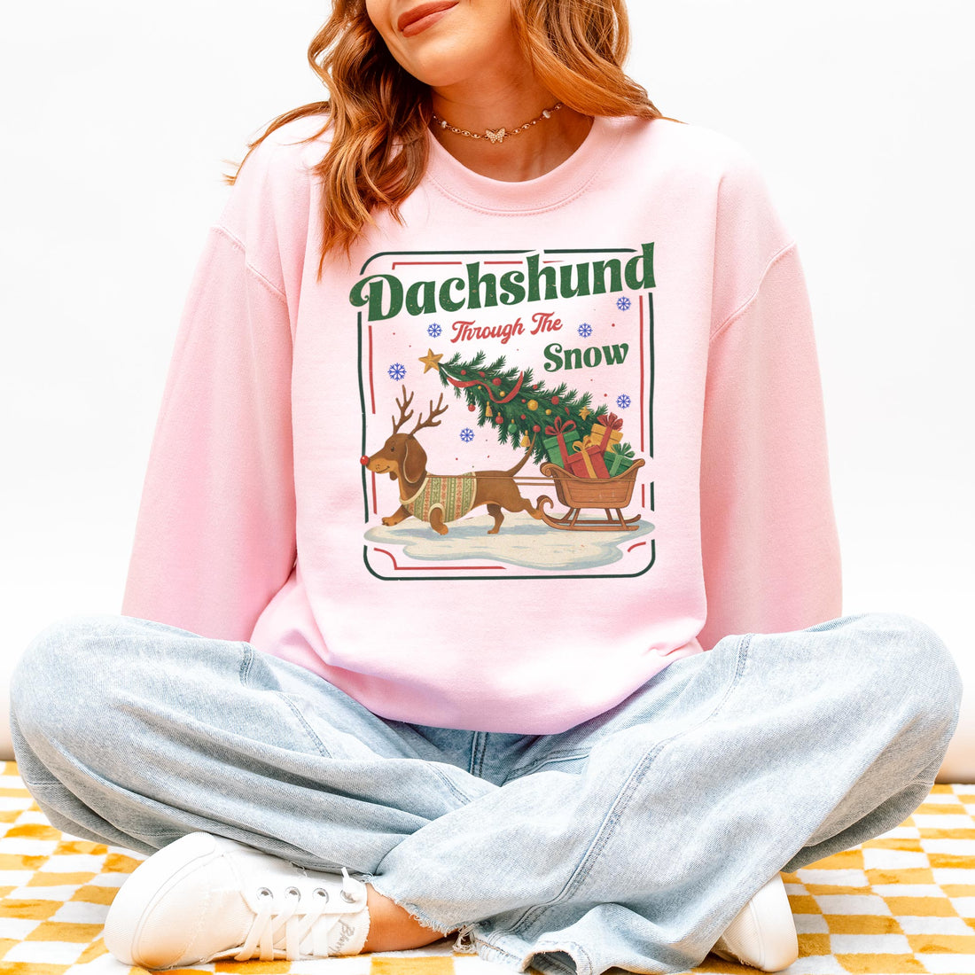 Dachshund Through the Snow Christmas Sweatshirt – Cute Wiener Dog Holiday Pullover for Dog Lovers