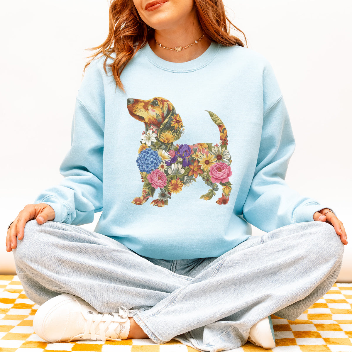Floral Dachshund Sweatshirt - Cute Dog Mom Gift for Dachshund Lovers