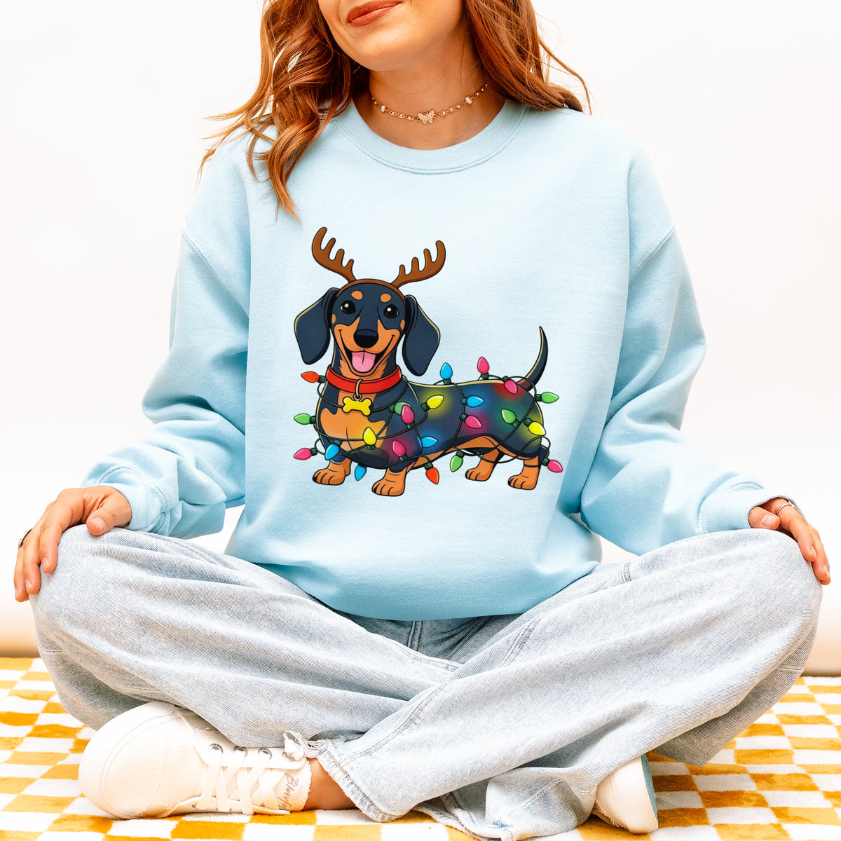 Reindeer Lights Dachshund Christmas Sweatshirt